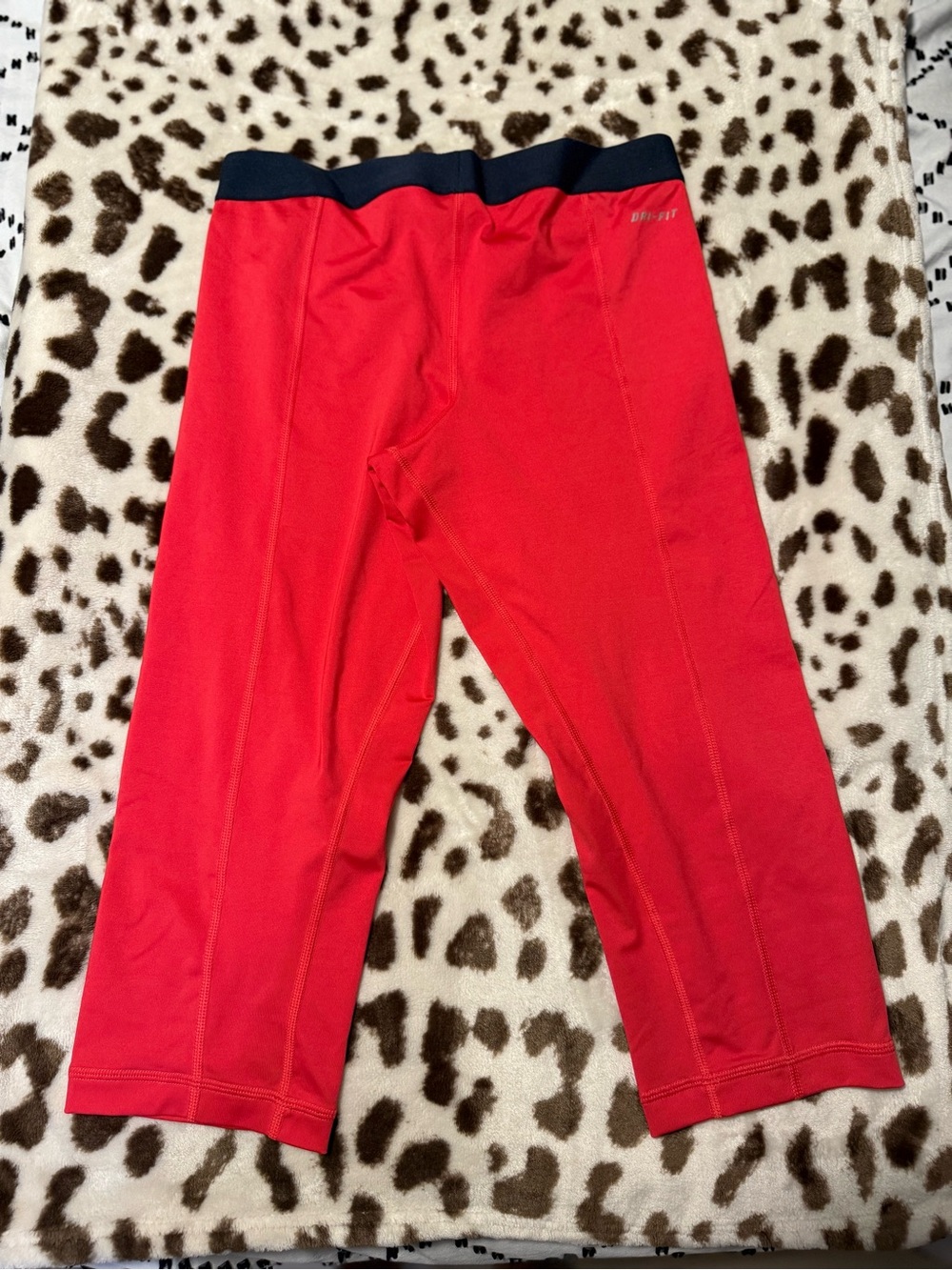 Nike Pro Red Capri Leggings with White Waistband